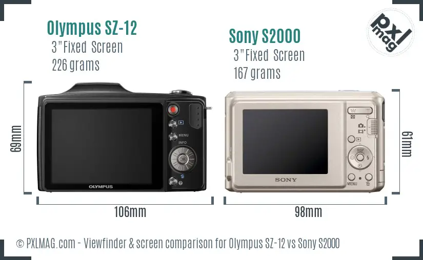 Olympus SZ-12 vs Sony S2000 Screen and Viewfinder comparison