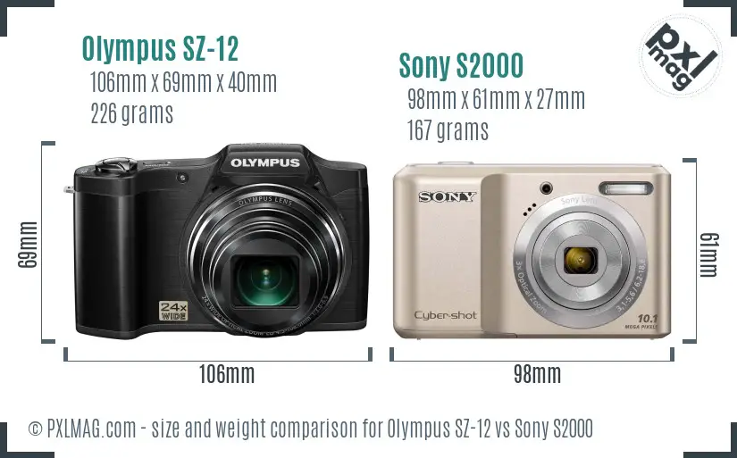 Olympus SZ-12 vs Sony S2000 size comparison