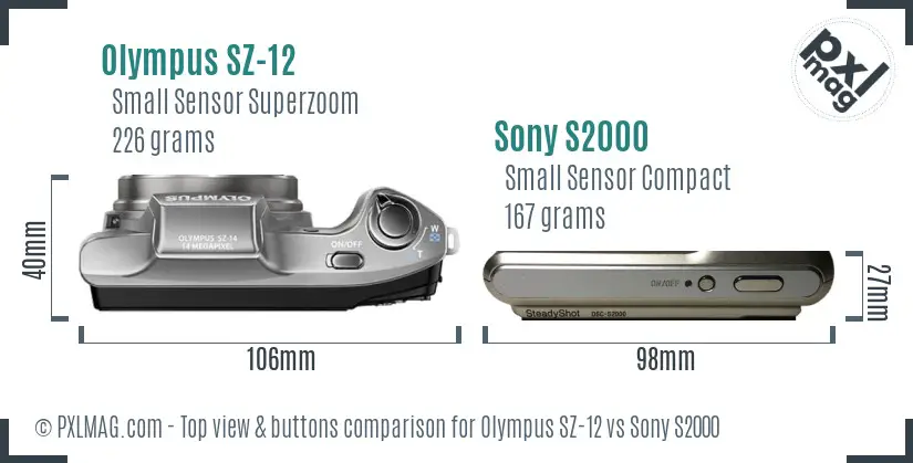 Olympus SZ-12 vs Sony S2000 top view buttons comparison