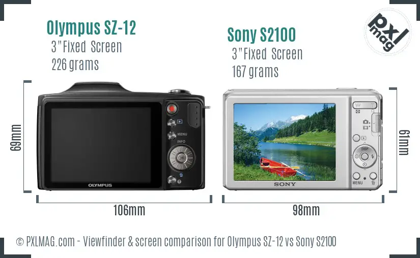 Olympus SZ-12 vs Sony S2100 Screen and Viewfinder comparison