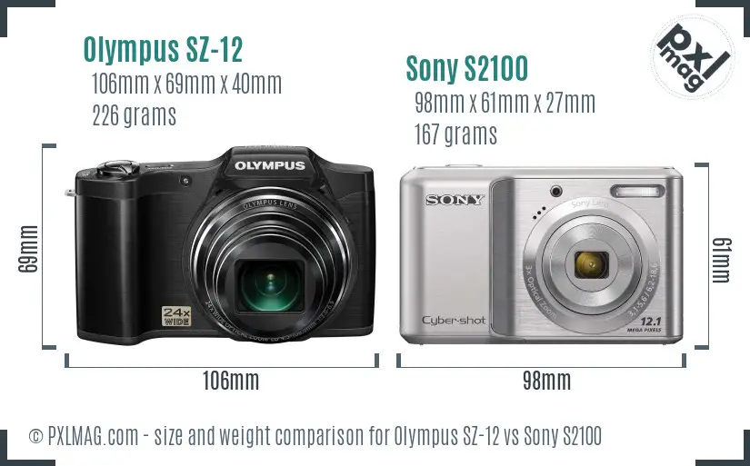 Olympus SZ-12 vs Sony S2100 size comparison