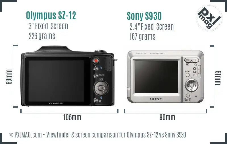 Olympus SZ-12 vs Sony S930 Screen and Viewfinder comparison