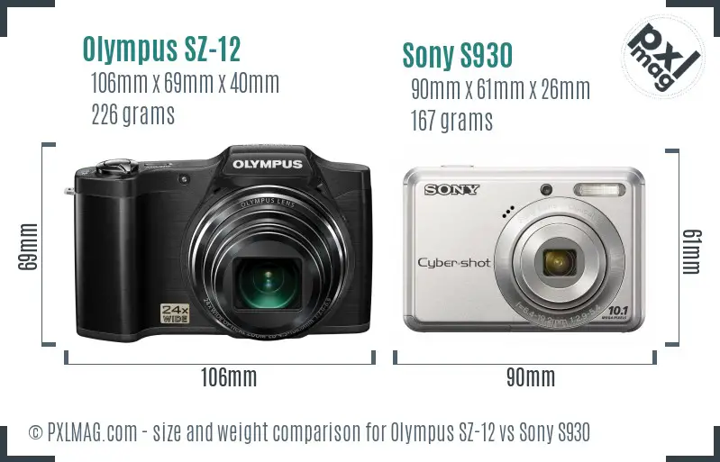 Olympus SZ-12 vs Sony S930 size comparison