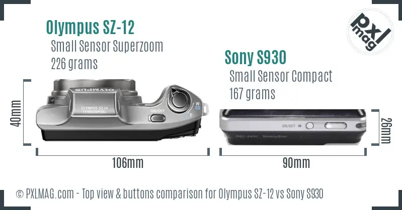 Olympus SZ-12 vs Sony S930 top view buttons comparison