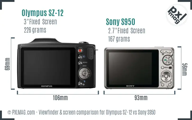 Olympus SZ-12 vs Sony S950 Screen and Viewfinder comparison