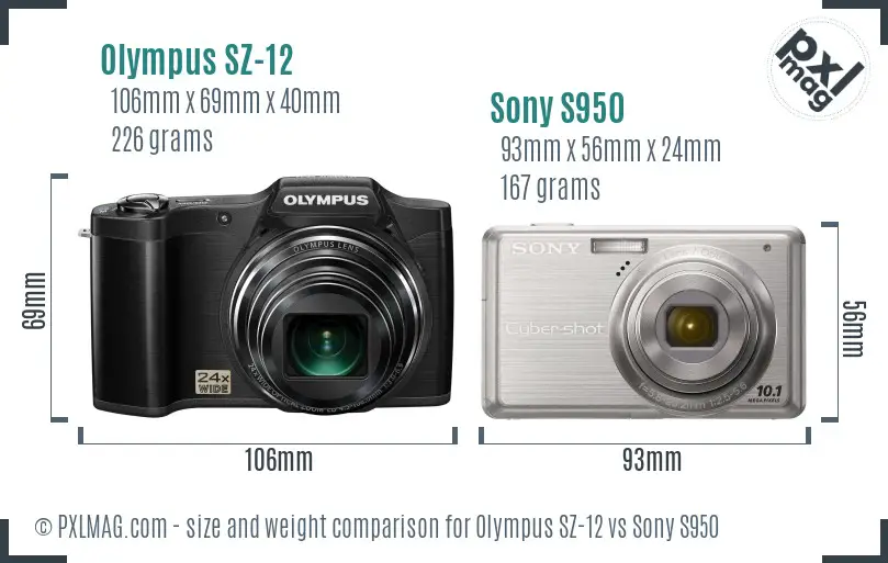 Olympus SZ-12 vs Sony S950 size comparison