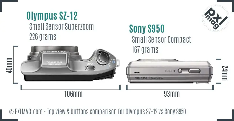 Olympus SZ-12 vs Sony S950 top view buttons comparison