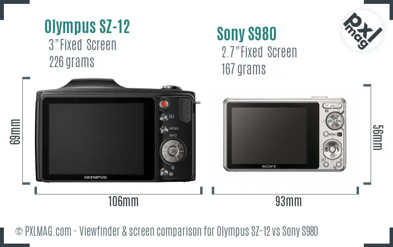 Olympus SZ-12 vs Sony S980 Screen and Viewfinder comparison