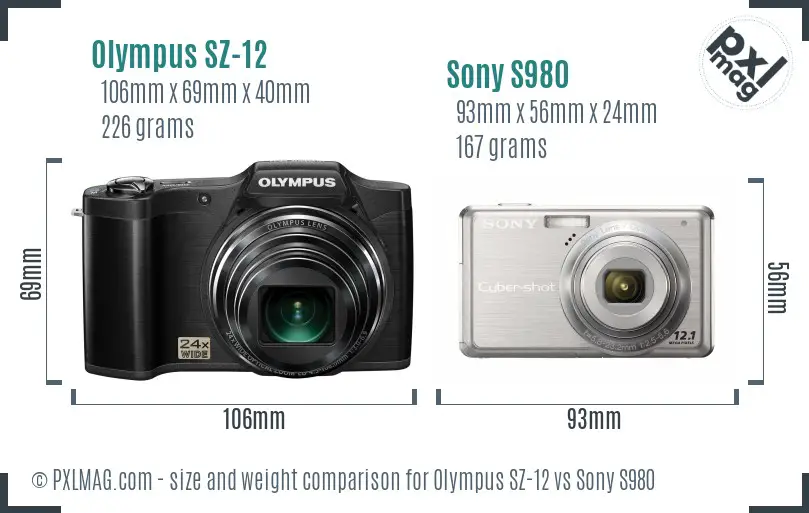 Olympus SZ-12 vs Sony S980 size comparison
