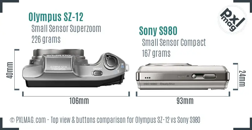 Olympus SZ-12 vs Sony S980 top view buttons comparison