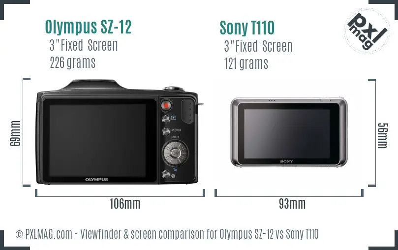 Olympus SZ-12 vs Sony T110 Screen and Viewfinder comparison