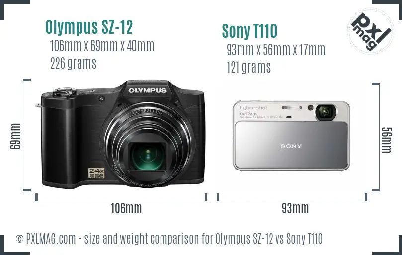 Olympus SZ-12 vs Sony T110 size comparison