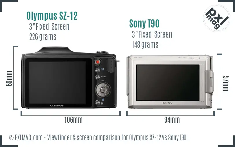 Olympus SZ-12 vs Sony T90 Screen and Viewfinder comparison