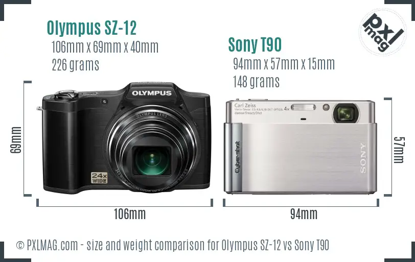 Olympus SZ-12 vs Sony T90 size comparison