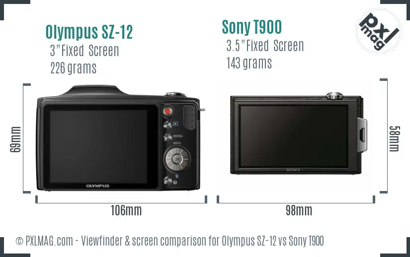 Olympus SZ-12 vs Sony T900 Screen and Viewfinder comparison