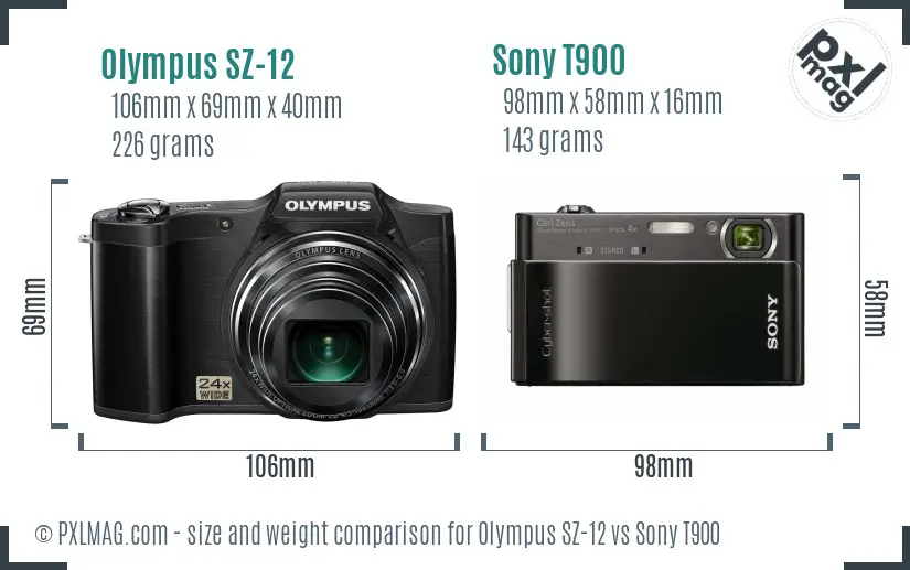 Olympus SZ-12 vs Sony T900 size comparison