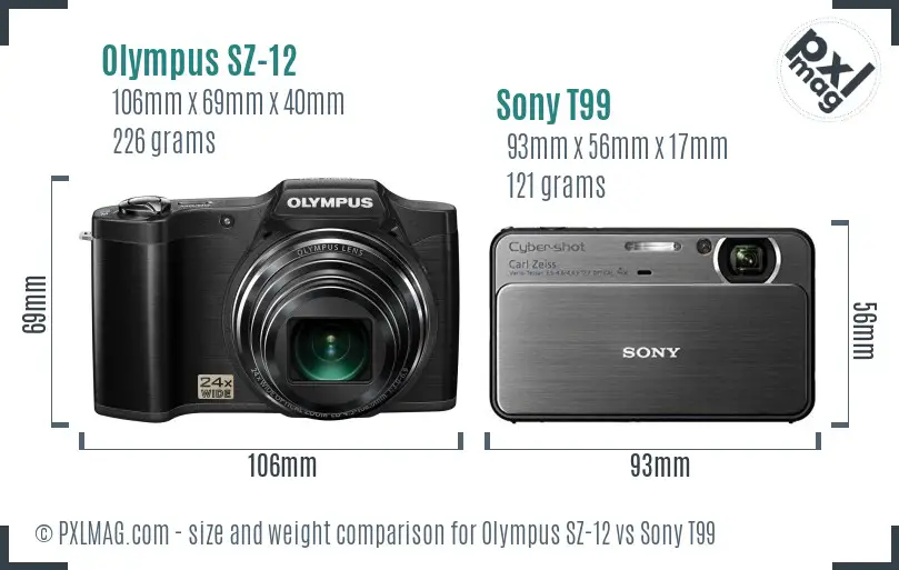 Olympus SZ-12 vs Sony T99 size comparison Olympus SZ-12 vs Sony T99 size comparison