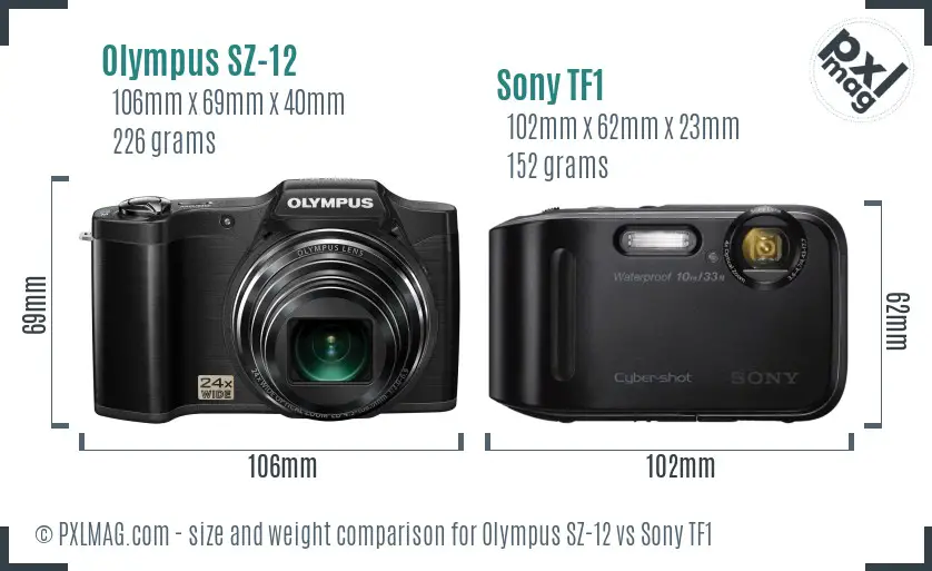 Olympus SZ-12 vs Sony TF1 size comparison