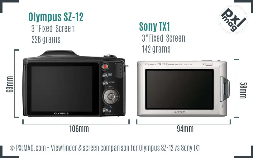 Olympus SZ-12 vs Sony TX1 Screen and Viewfinder comparison