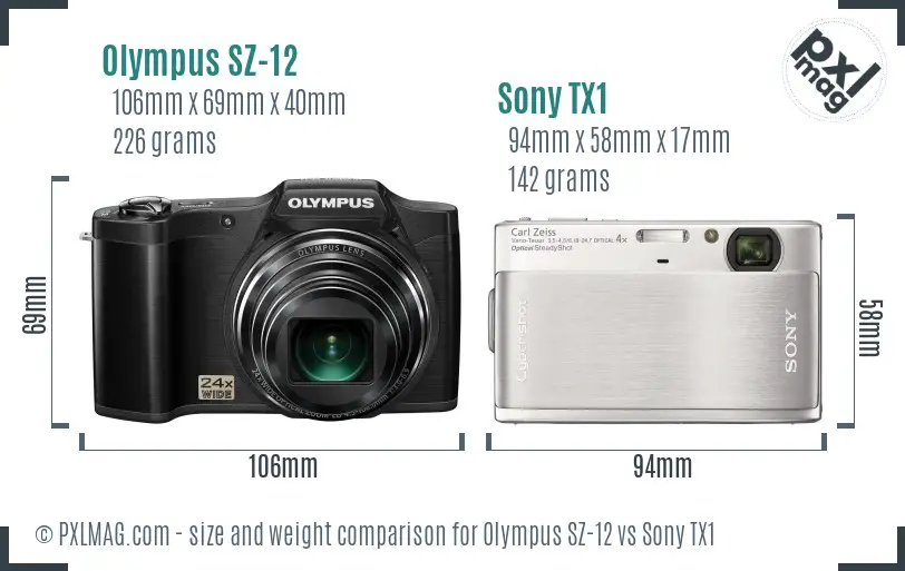 Olympus SZ-12 vs Sony TX1 size comparison