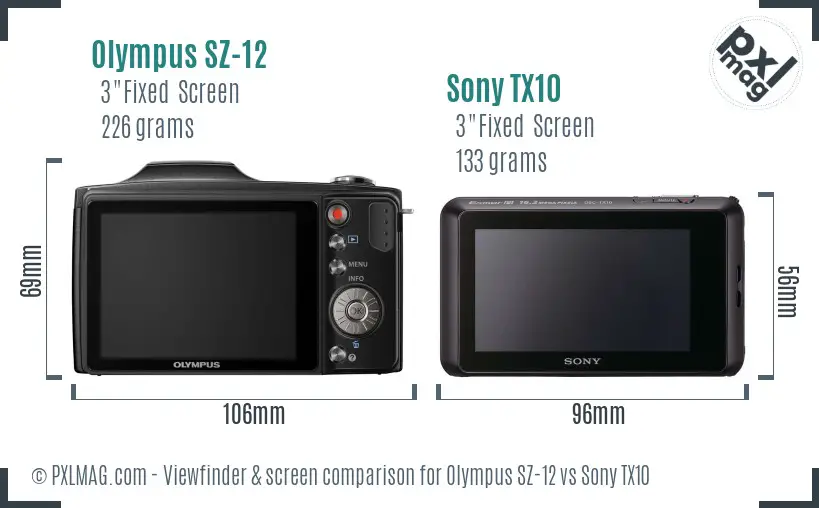 Olympus SZ-12 vs Sony TX10 Screen and Viewfinder comparison