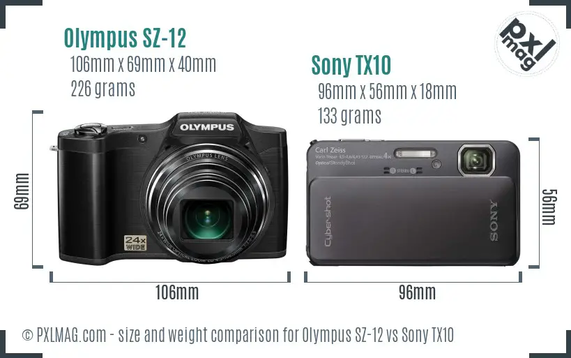 Olympus SZ-12 vs Sony TX10 size comparison