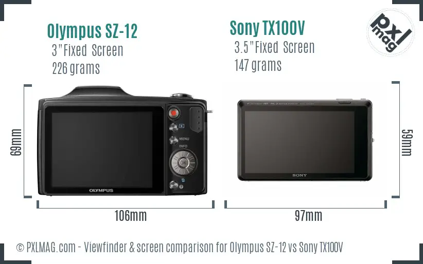 Olympus SZ-12 vs Sony TX100V Screen and Viewfinder comparison