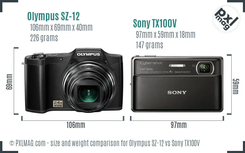 Olympus SZ-12 vs Sony TX100V size comparison