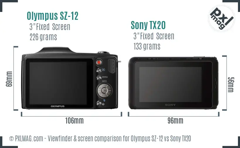 Olympus SZ-12 vs Sony TX20 Screen and Viewfinder comparison