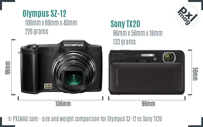 Olympus SZ-12 vs Sony TX20 size comparison