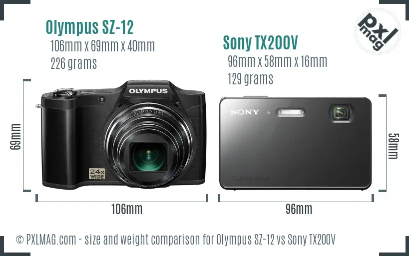 Olympus SZ-12 vs Sony TX200V size comparison