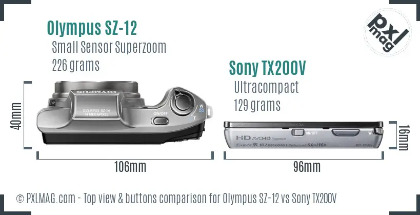 Olympus SZ-12 vs Sony TX200V top view buttons comparison