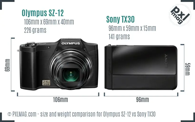 Olympus SZ-12 vs Sony TX30 size comparison