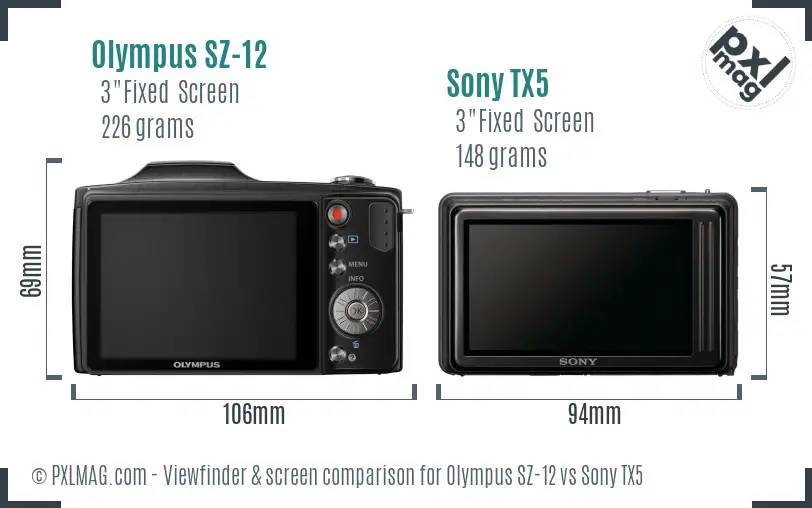 Olympus SZ-12 vs Sony TX5 Screen and Viewfinder comparison