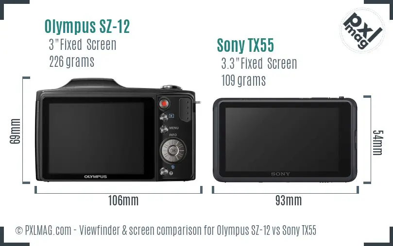 Olympus SZ-12 vs Sony TX55 Screen and Viewfinder comparison