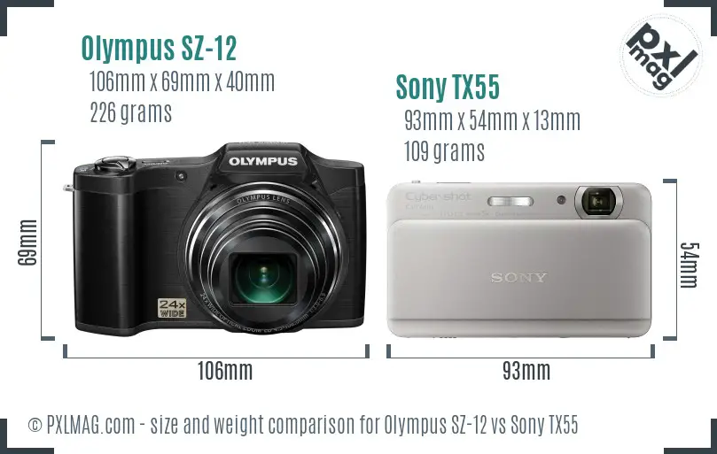 Olympus SZ-12 vs Sony TX55 size comparison