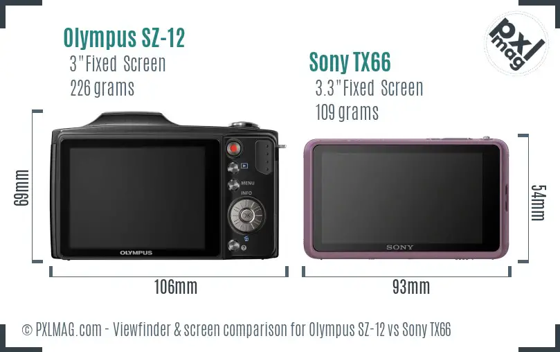 Olympus SZ-12 vs Sony TX66 Screen and Viewfinder comparison