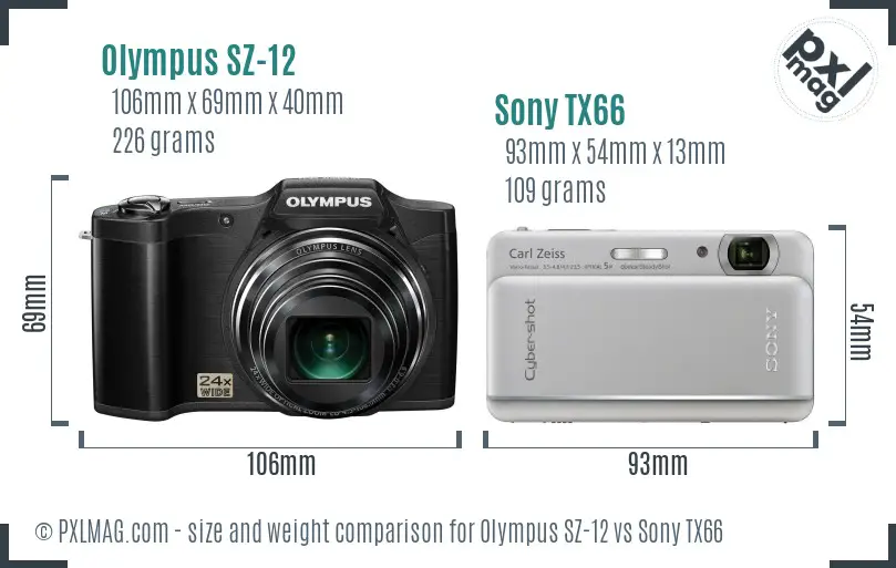 Olympus SZ-12 vs Sony TX66 size comparison