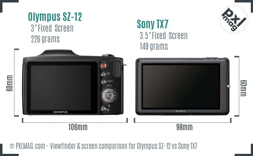 Olympus SZ-12 vs Sony TX7 Screen and Viewfinder comparison