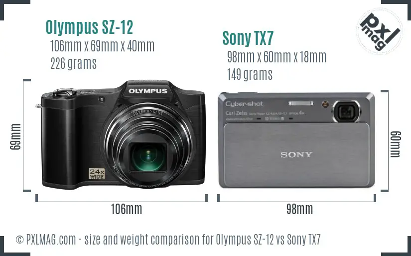 Olympus SZ-12 vs Sony TX7 size comparison