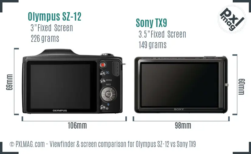 Olympus SZ-12 vs Sony TX9 Screen and Viewfinder comparison