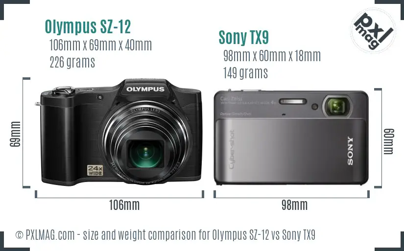 Olympus SZ-12 vs Sony TX9 size comparison