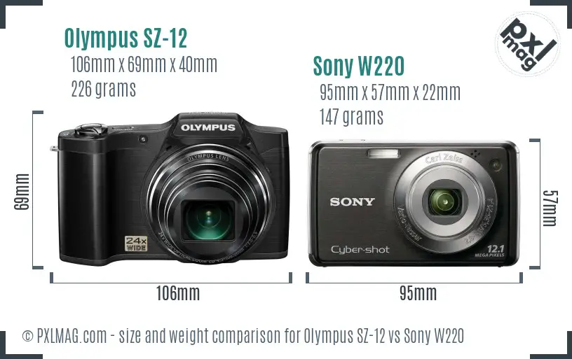 Olympus SZ-12 vs Sony W220 size comparison
