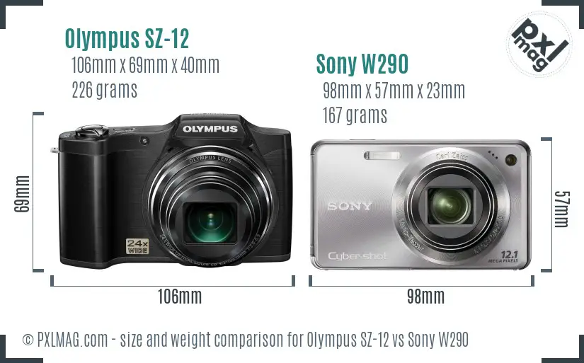Olympus SZ-12 vs Sony W290 size comparison