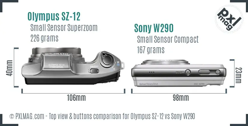 Olympus SZ-12 vs Sony W290 top view buttons comparison