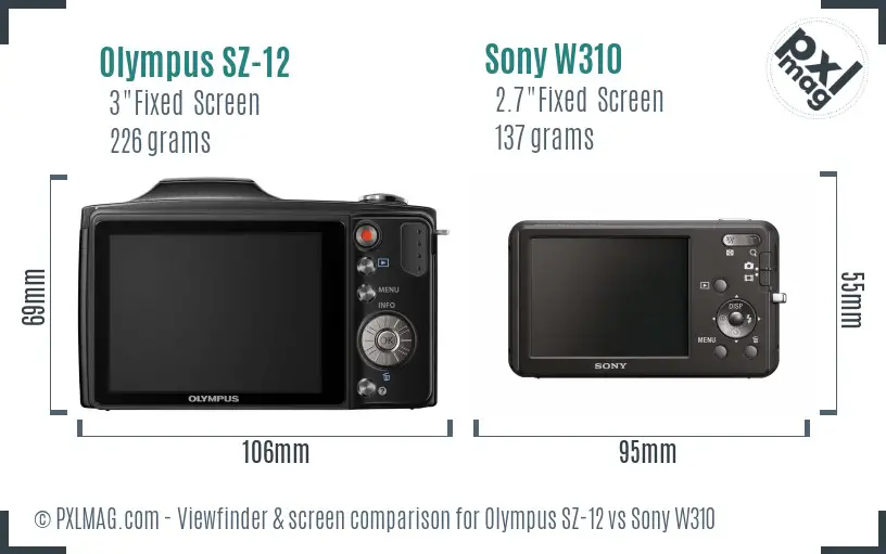 Olympus SZ-12 vs Sony W310 Screen and Viewfinder comparison