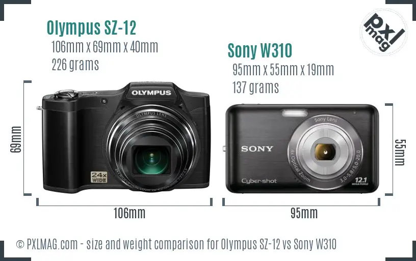 Olympus SZ-12 vs Sony W310 size comparison