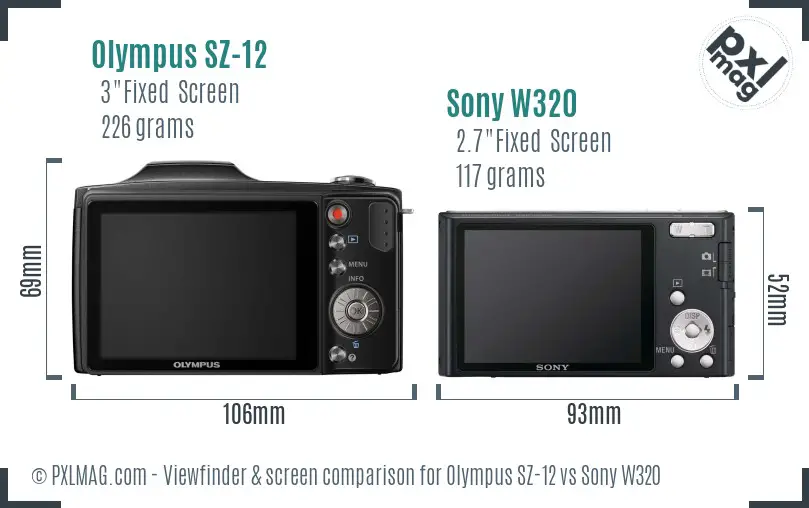 Olympus SZ-12 vs Sony W320 Screen and Viewfinder comparison