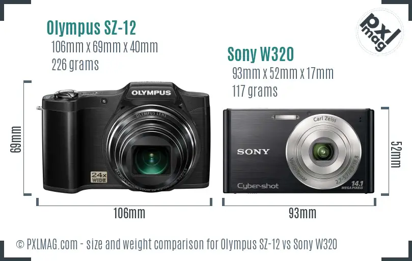 Olympus SZ-12 vs Sony W320 size comparison