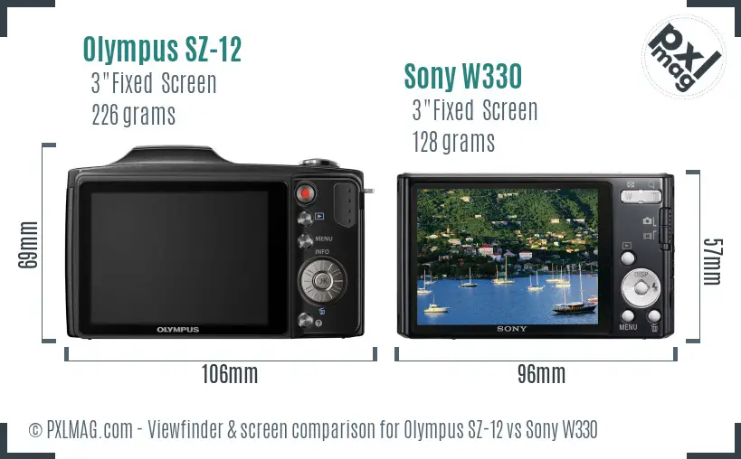 Olympus SZ-12 vs Sony W330 Screen and Viewfinder comparison